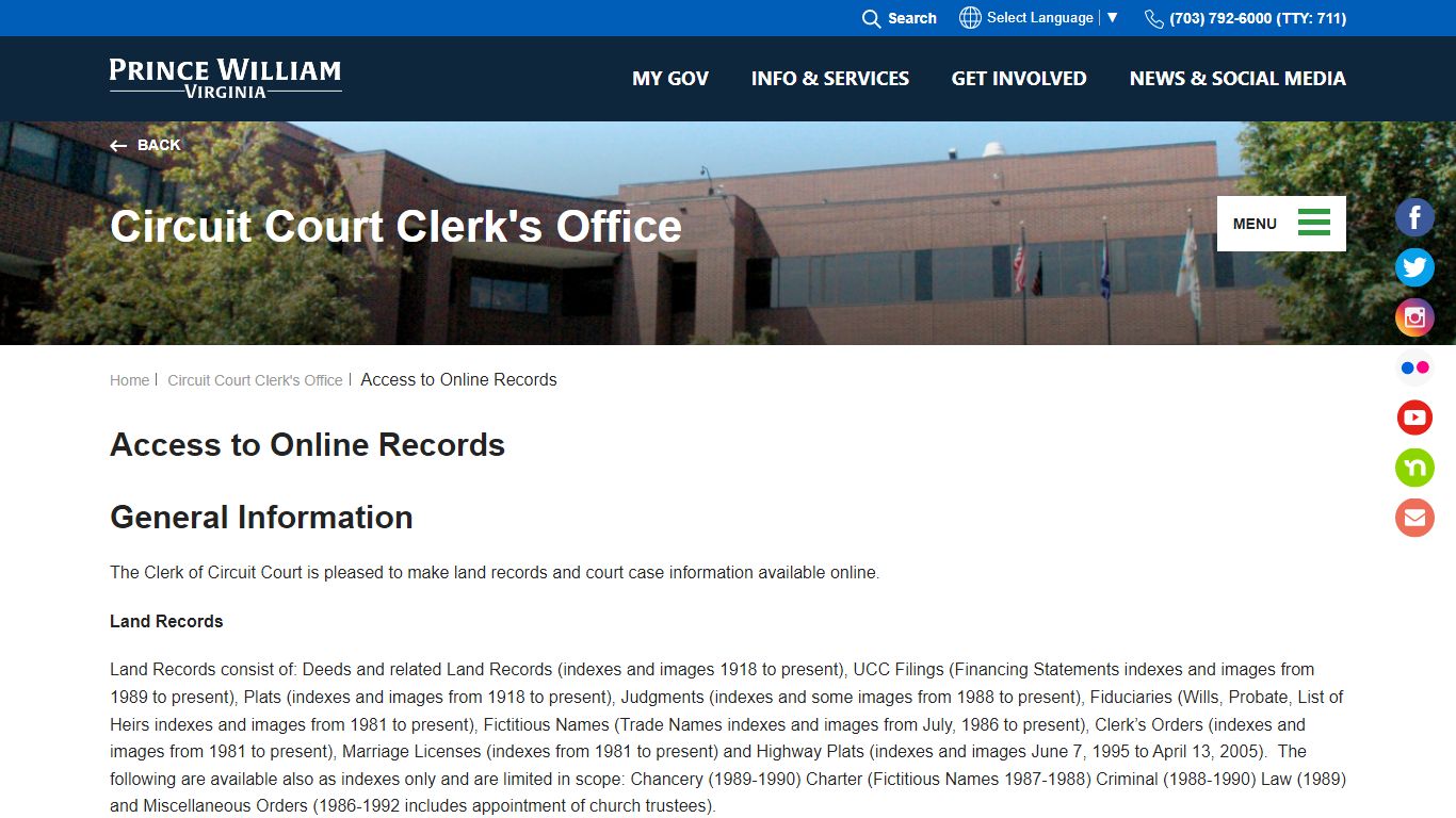 Access to Online Records - Prince William County, Virginia